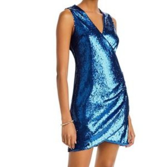 Aqua Dresses & Skirts - 🔥 NWT Aqua Sleeveless Blue Sequin Cocktail Dress with V Neck Size Small